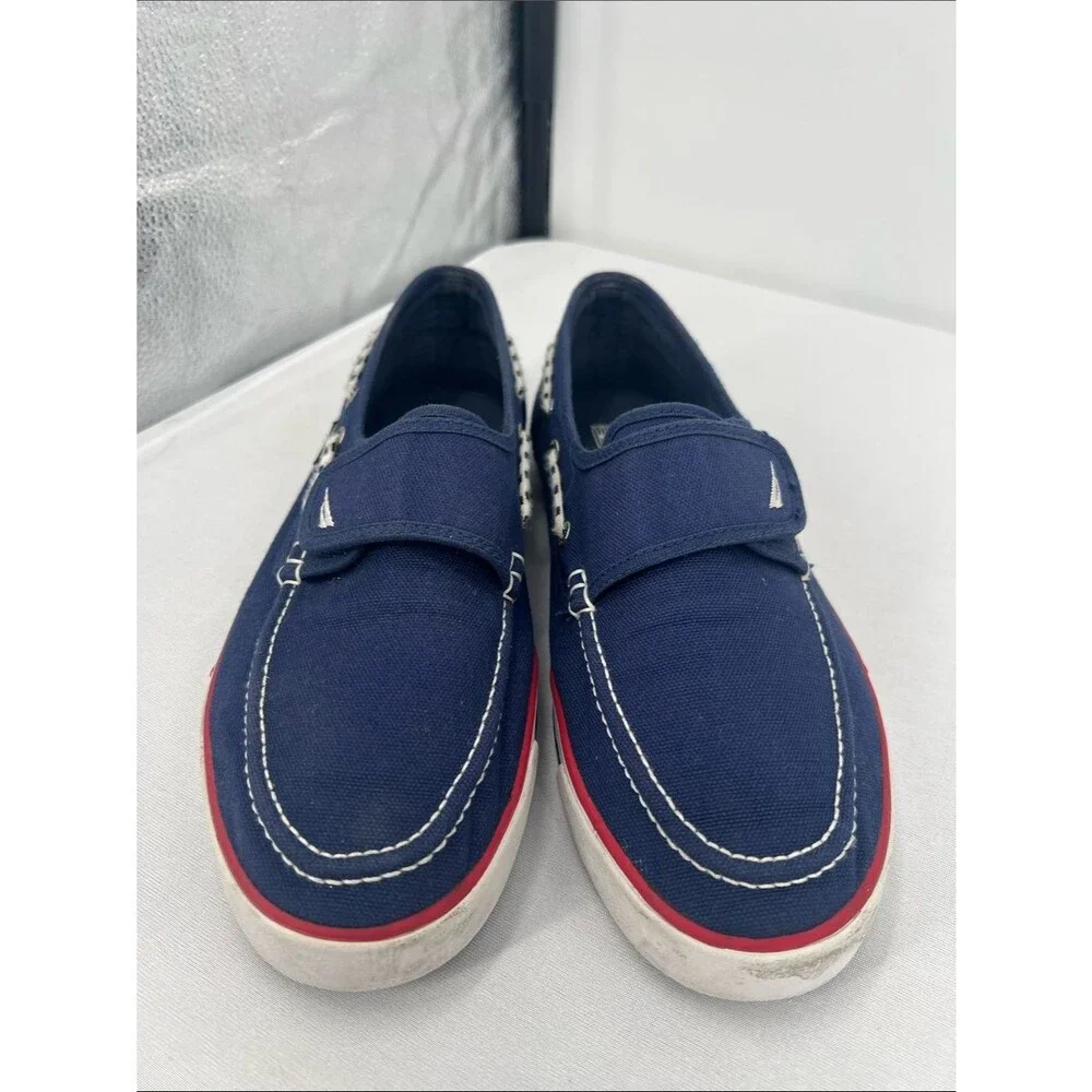 Nautica Navy Canvas Slip-On Boat Shoes with Red Accent